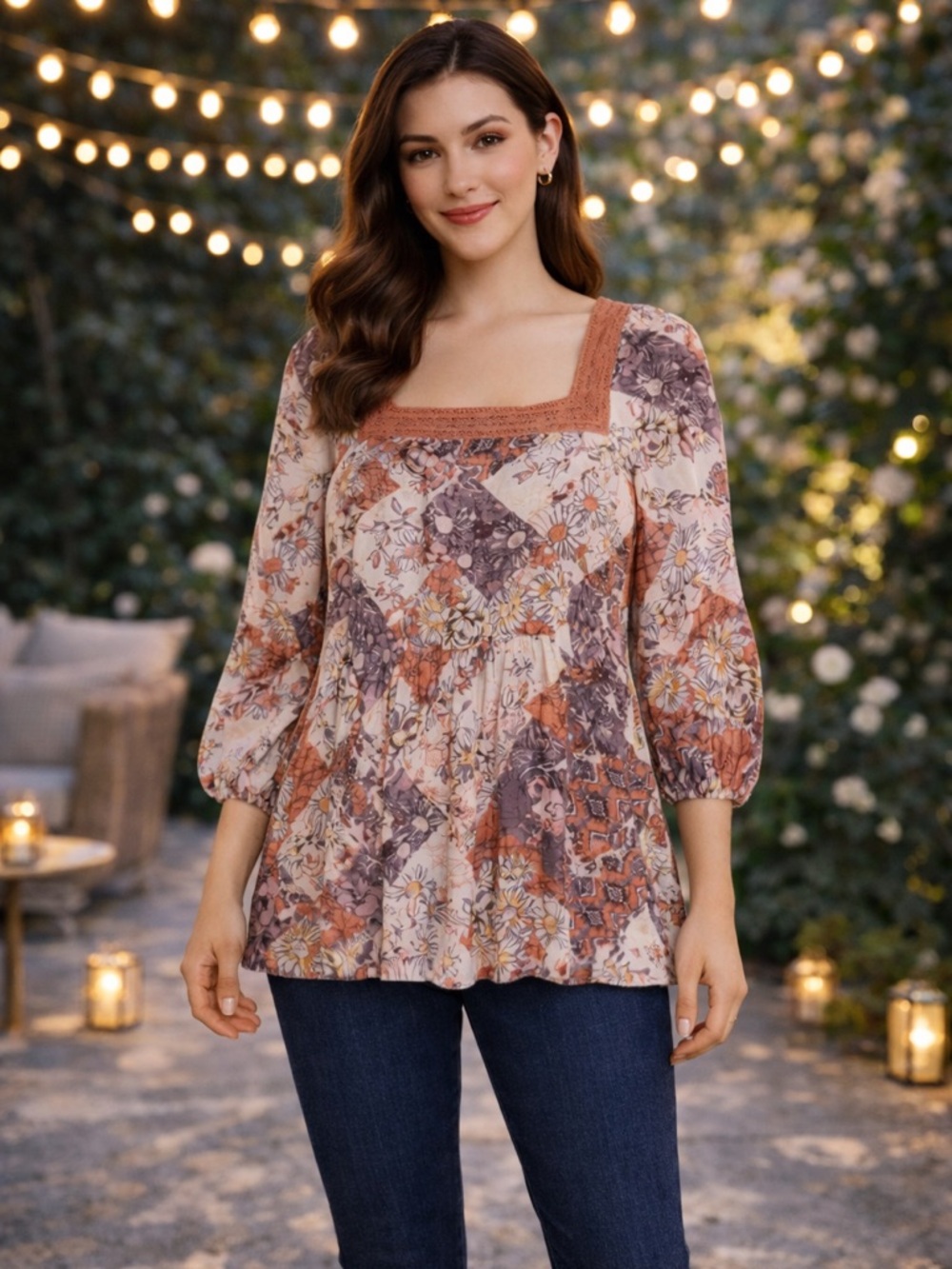 Maurices Floral Patchwork Top - Multicolor Babydoll